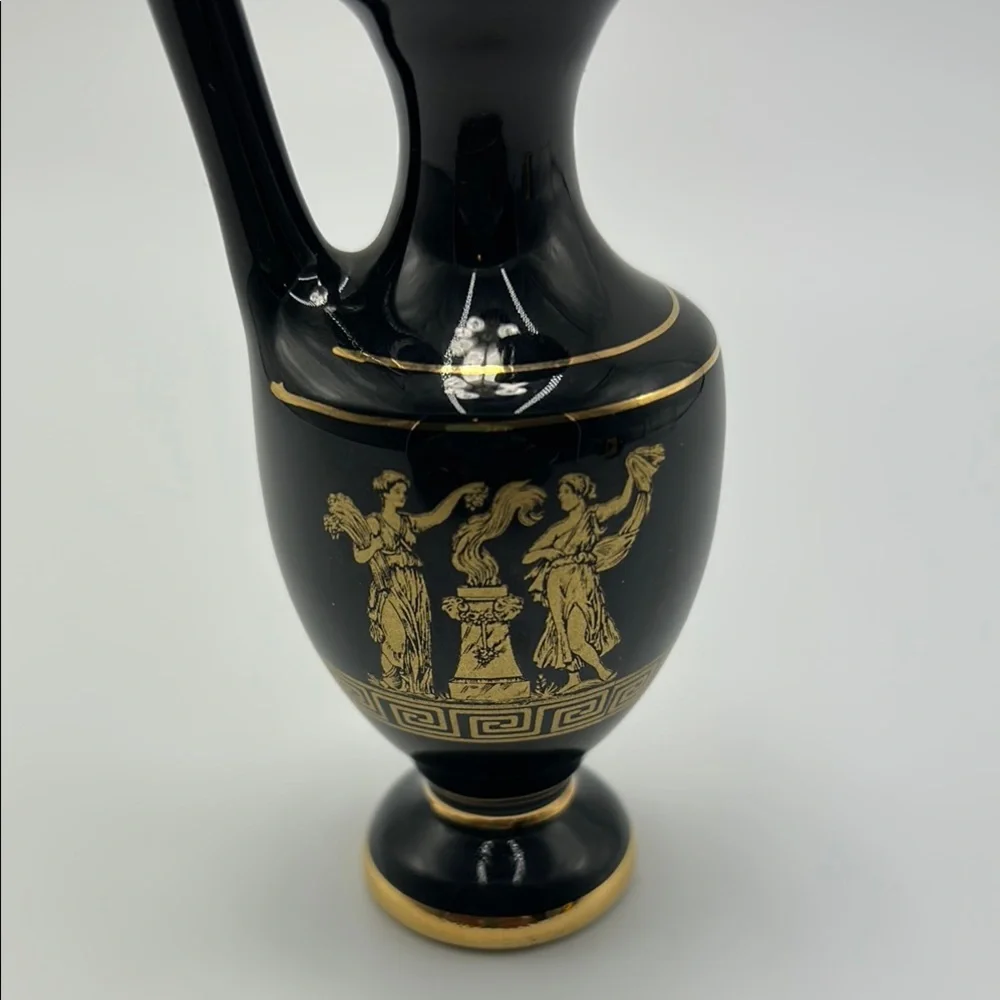 Handmade Greek Elegant‎ Black & Gold Vase 14K Gold